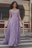 A-Line Spaghetti Straps Lilac Corset Prom Dress with Sequins