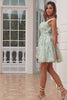 Stylish A Line Off the Shoulder Sage Printed Short Homecoming Dress