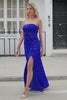Royal Blue Mermaid Sequins Prom Dress with Slit
