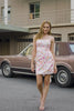 Pink Floral Strapless Tight Ruched Short Homecoming Dress with Bow