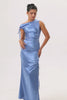 Simple Blue Satin Mermaid Long Bridesmaid Dress with Slit