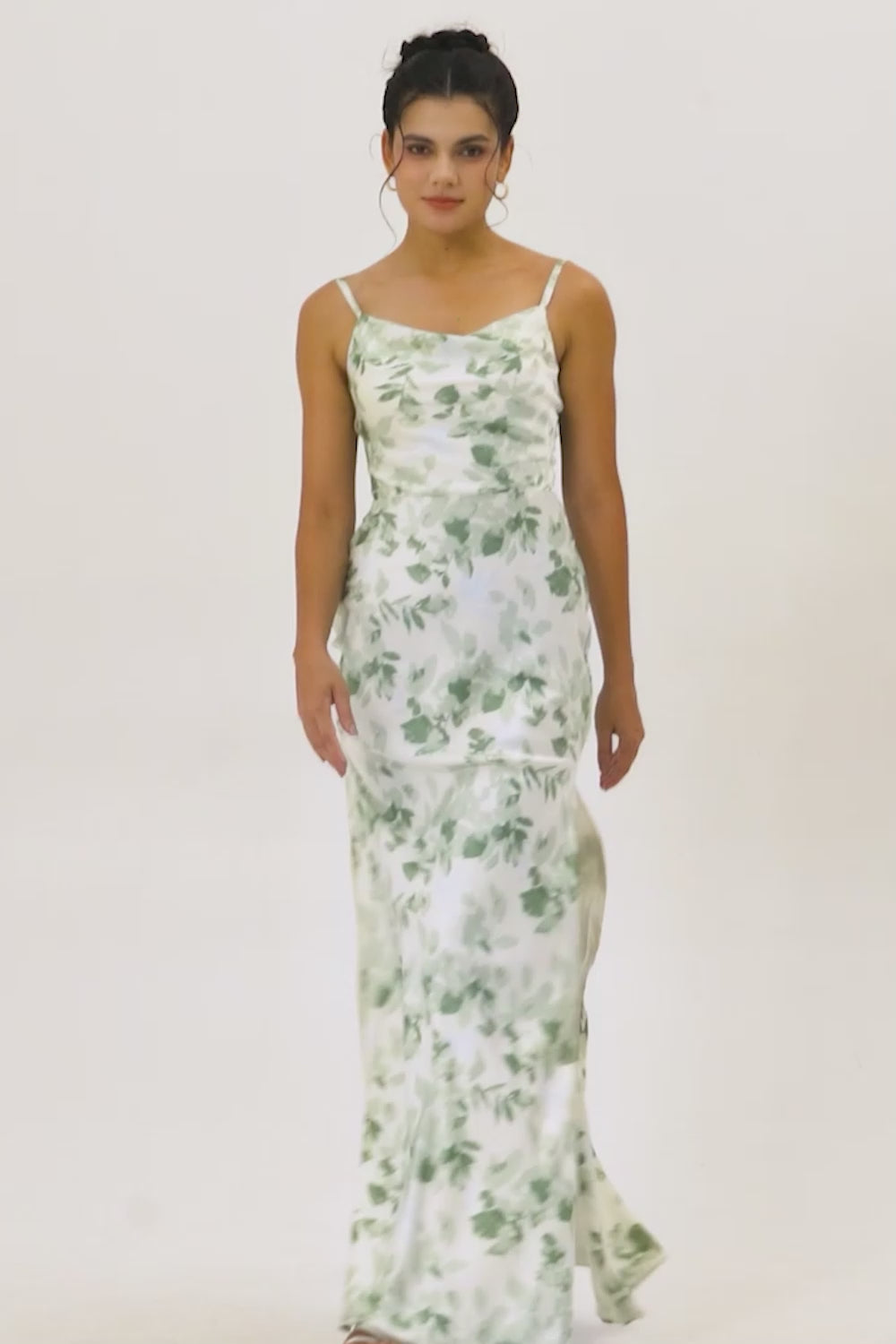 Floral Green Spaghetti Straps Mermaid Long Bridesmaid Dress with Slit