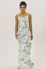 Floral Green Spaghetti Straps Mermaid Long Bridesmaid Dress with Slit