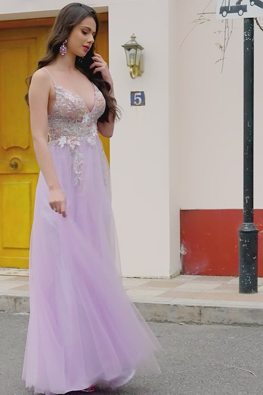 Gorgeous A Line Spaghetti Straps Lilac Long Prom Dress with Appliques