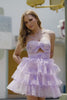 Lavender Flower A Line Keyhole Tiered Short Homecoming Dress with Ruffles