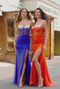 Sparkly Mermaid Spaghetti Straps Royal Blue Corset Long Prom Dress with Slit