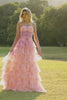 Floral Yellow and Blue Ruffled Sweetheart Long Corset Prom Dress