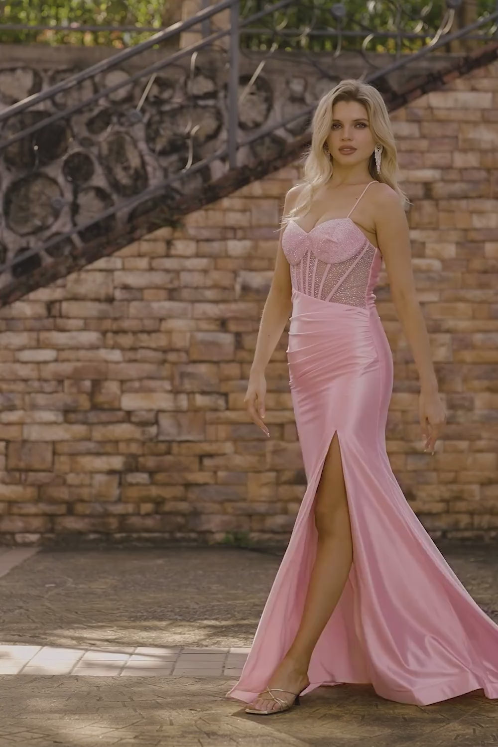 Sparkly Pink Plus Size Corset Mermaid Long Prom Dress with Slit