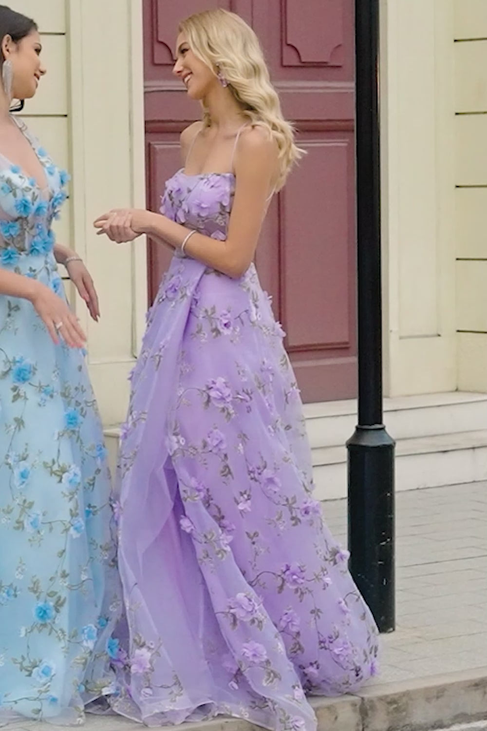 Gorgeous A Line Spaghetti Straps Lilac Long Prom Dress with 3D Flowers