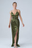 Olive Sheath Spaghetti Straps Cut Out Long Bridesmaid Dress with Slit