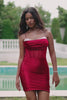 Glitter Fuchsia Spaghetti Straps Tight Corset Homecoming Dress with Beading