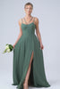 Eucalyptus A-Line Spaghetti Straps Backless Pleated Long Bridesmaid Dress