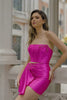 Sparkly Fuchsia Corset Strapless Tight Short Homecoming Dress with Beading