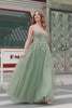 Sparkly Floral Green Corset Tulle Long Prom Dress with Lace