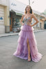 A-Line Tulle Long Corset Tiered Mauve Prom Dress With Appliques