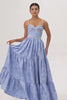 Sparkly Blue Jacquard Floral Long Bridesmaid Dress with Slit
