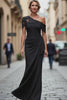 Black One Shoulder Sheath Long Mother of the Bride Dress with Appliques