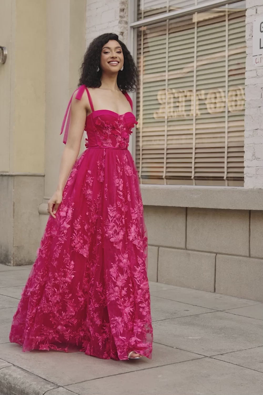 A-Line Spaghetti Straps Fuchsia Long Prom Dress with Slit