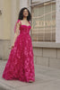 A-Line Spaghetti Straps Fuchsia Long Prom Dress with Slit
