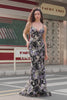 Sparkly Blue Beaded Mermaid Floral Long Prom Dress with Sequins