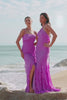 Tahiti Spaghetti Straps Chiffon Ruffled Long Bridesmaid Dress with Slit