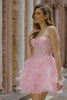 Sparkly Pink Corset Ruffled Sweetheart Short Homecoming Dress with Lace
