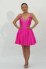 Sparkly Fuchsia Short Corset Homecoming Dress with Rhinestones