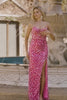 Sparkly Blue Mermaid Beaded Long Corset Prom Dress with Slit
