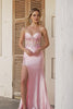 Sparkly Pink Corset Strapless Floral Long Prom Dress with Slit