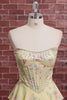 Yellow A Line Floral Corset Short Fringed Strapless Homecoming Dress with Ruffles
