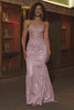 Trendy Mermaid Spaghetti Straps Blush Long Prom Dress with Beading