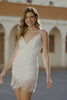Sparkly White Tight V-Neck Sequins Short Homecoming Dress