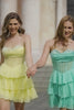 Sparkly Yellow Corset A Line Short Homecoming Dress with Beading