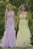 Yellow Floral Mermaid Lace Strapless Long Corset Prom Dress