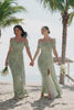 Dusty Sage Floral Embroidered Off The Shoulder Long Bridesmaid Dress with Slit