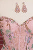 Corset Tight Short Sparkly Pink Floral Beaded Homecoming Dress