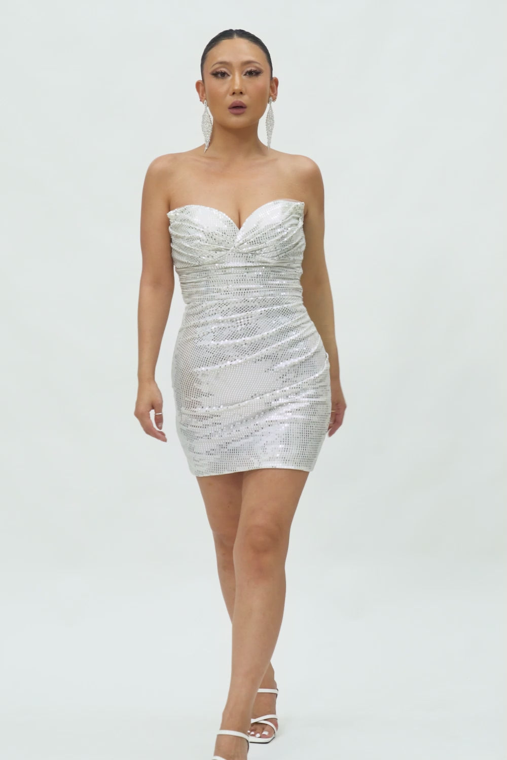 Sparkly Black Sequin Strapless Ruched Tight Short Homecoming Dress