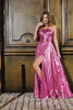 Fuchsia A-Line Spaghetti Straps Pleated Prom Dress with Slit