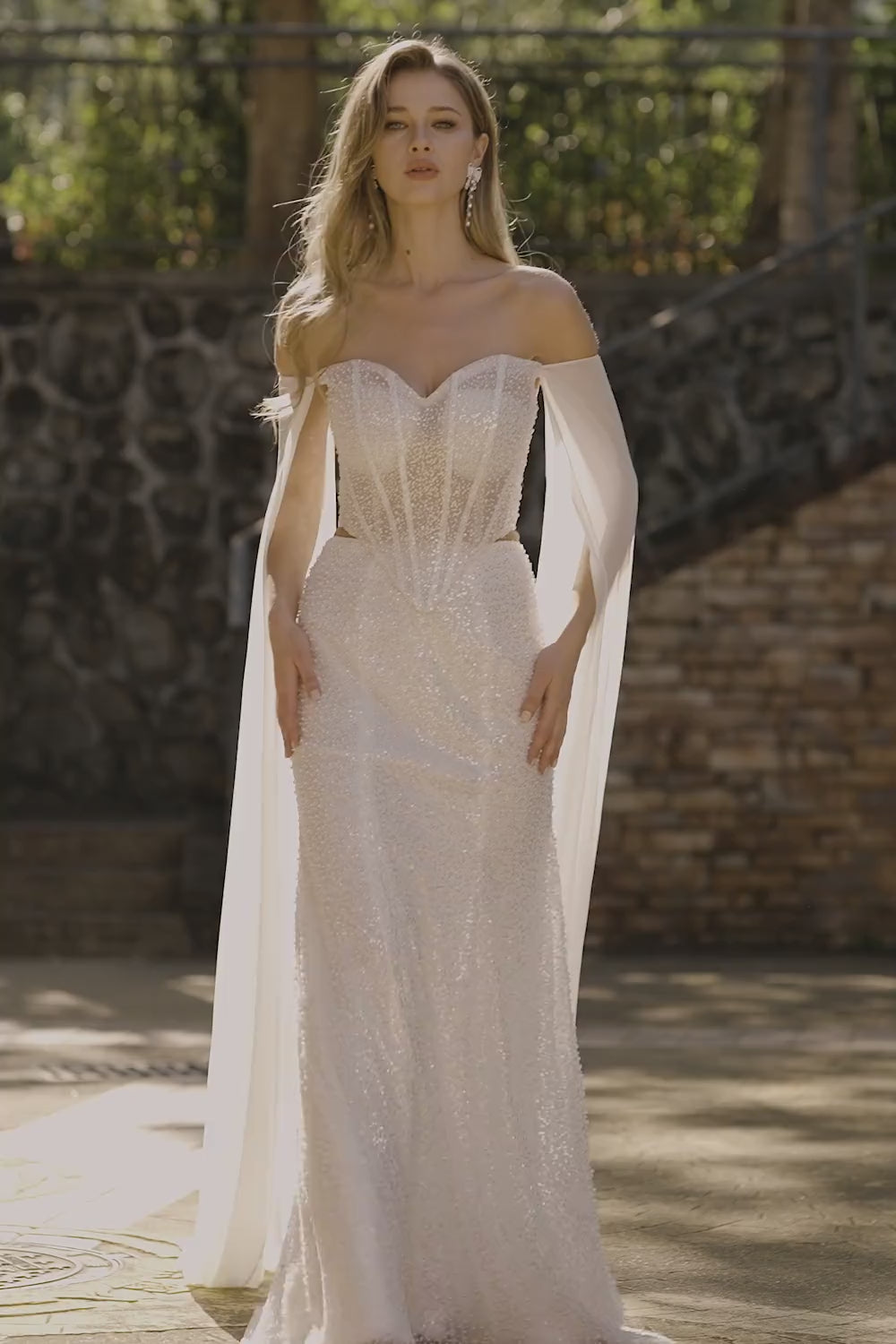 Sparkly White Mermaid Beaded Off the Shoulder Long Corset Prom Dress