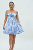 White Blue Flower Corset A Line Cold Shoulder Short Homecoming Dress