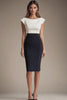 Black and White Bodycon Boat Neck Midi Formal Dress