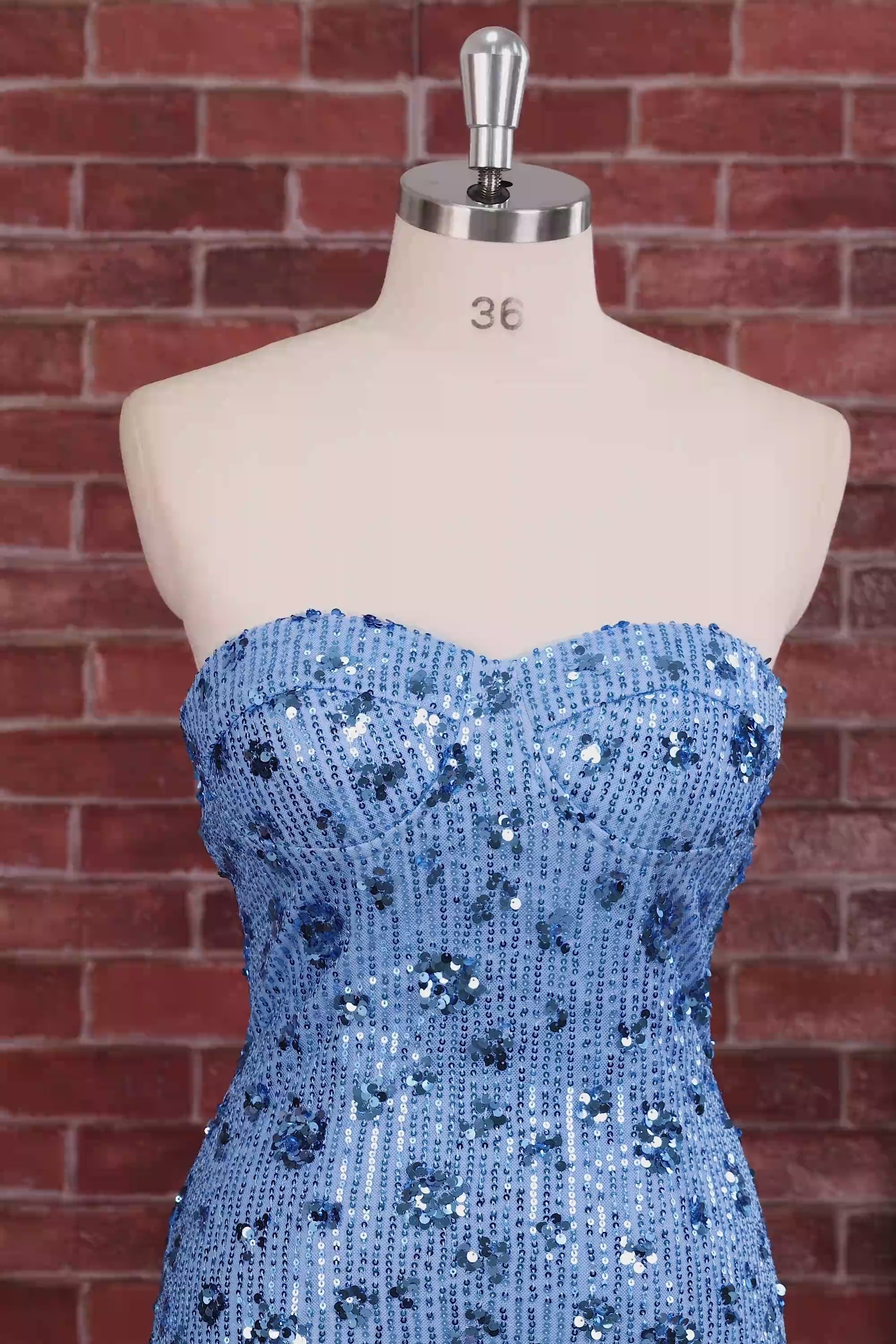 Sparkly Sky Blue Floral Tight Short Strapless Sequin Homecoming Dress