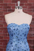 Sparkly Sky Blue Floral Tight Short Strapless Sequin Homecoming Dress
