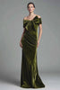 Olive Velvet Ruched Sheath Long Holiday Party Dress with Bow