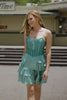 Sparkly Peacock Green Corset Strapless Tiered Short Homecoming Dress