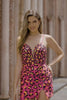 Sparkly Fuchsia Leopard Sequin Spaghetti Straps Short Homecoming Dress