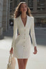 Ivory Pencil Satin Short Single Breasted Blazer Dress