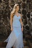 Sparkly Sky Blue Lace Mermaid Beaded Long Prom Dress