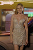 Sparkly Sliver Sequins Strapless Tight Short Homecoming Dress with Slit