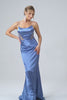Mermaid Grey Blue Satin Spaghetti Straps Pleated Maxi Dress